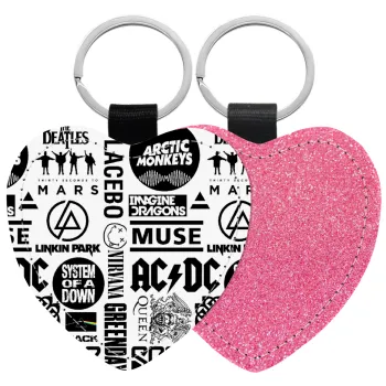 Best Rock Bands Collection, Μπρελόκ PU δερμάτινο glitter καρδιά ΡΟΖ