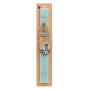 Best Rock Bands Collection, Easter Set, wooden keychain & aromatic flat Easter candle (30cm) (TURQUOISE)