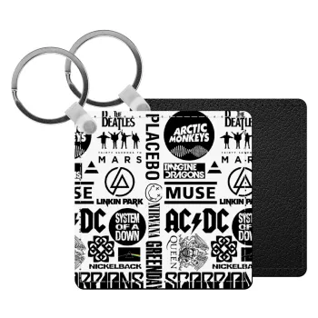 Best Rock Bands Collection, Μπρελόκ Δερματίνη, τετράγωνο ΜΑΥΡΟ (5x5cm)