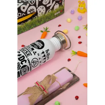 Best Rock Bands Collection, Πασχαλινή Λαμπάδα με παγούρι μεταλλικό (620ml, stainless steel) & κερί αρωματικό πλακέ (30cm) (ΡΟΖ)