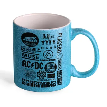 Best Rock Bands Collection, Κούπα Σιέλ Glitter που γυαλίζει, κεραμική, 330ml