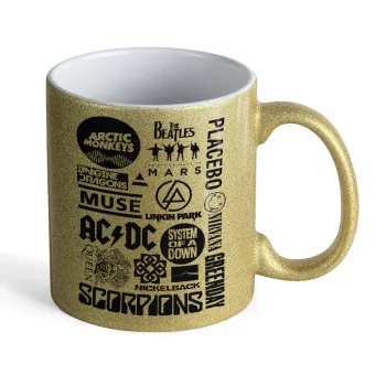 Best Rock Bands Collection, Κούπα Χρυσή Glitter που γυαλίζει, κεραμική, 330ml