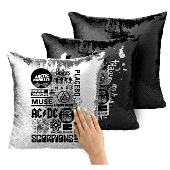 Best Rock Bands Collection, Μαξιλάρι καναπέ Μαγικό Μαύρο με πούλιες 40x40cm περιέχεται το γέμισμα