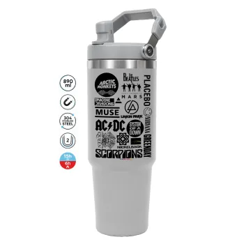 Best Rock Bands Collection, GREY color, 890ml (30oz) stainless Steel Tumbler with Handle