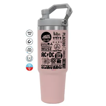 Best Rock Bands Collection, Pink color, 890ml (30oz) stainless Steel Tumbler with Handle
