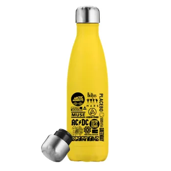 Best Rock Bands Collection, Yellow Stainless Steel Metallic Thermos, double-walled, 500ml