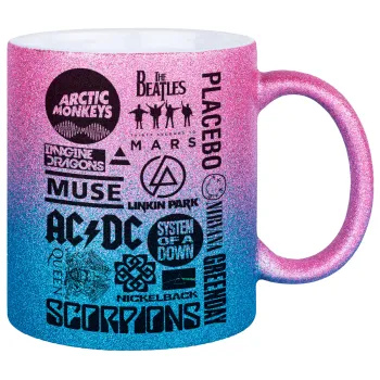 Best Rock Bands Collection, Κούπα Χρυσή/Μπλε Glitter, κεραμική, 330ml
