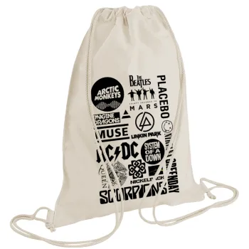 Best Rock Bands Collection, Backpack bag GYMBAG natural (28x40cm)