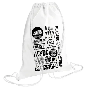 Best Rock Bands Collection, Τσάντα πλάτης πουγκί GYMBAG λευκή (28x40cm)