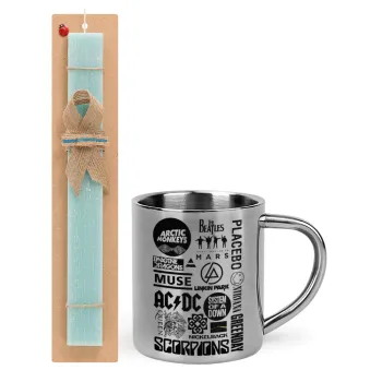 Best Rock Bands Collection, Easter Set, metallic thermal cup (300ml) & aromatic flat Easter candle (30cm) (TURQUOISE)