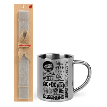 Best Rock Bands Collection, Πασχαλινή Λαμπάδα με μεταλλική κούπα θερμό (300ml) & κερί αρωματικό πλακέ (30cm) (ΓΚΡΙ)