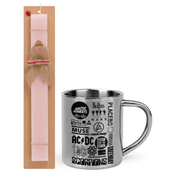 Best Rock Bands Collection, Easter Set, metallic thermal cup (300ml) & aromatic flat Easter candle (30cm) (PINK)