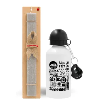 Best Rock Bands Collection, Easter Set, metallic aluminum water bottle (500ml) & aromatic flat Easter candle (30cm) (GRAY)