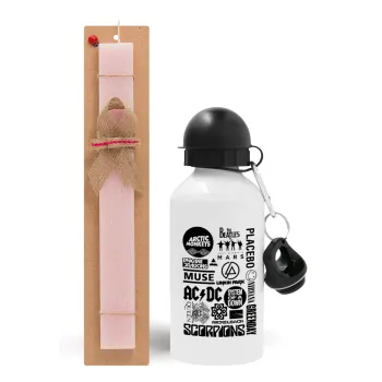 Best Rock Bands Collection, Easter Set, metallic aluminum bottle (500ml) & aromatic flat Easter candle (30cm) (PINK)