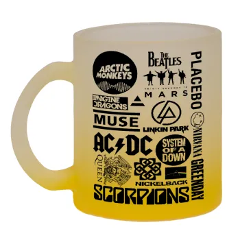 Best Rock Bands Collection, Κούπα γυάλινη δίχρωμη με βάση το κίτρινο ματ, 330ml