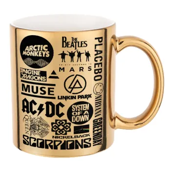 Best Rock Bands Collection, Κούπα κεραμική, χρυσή καθρέπτης, 330ml
