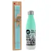 Easter Set, Metallic green/white thermos (Stainless steel), double-walled, 500ml & scented flat Easter candle (30cm) (TURQUOISE)