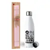 Easter Set, metallic stainless steel water bottle (750ml) & scented flat Easter candle (30cm) (PINK)