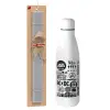 Easter Set, metallic stainless thermos bottle (500ml) & scented flat Easter candle (30cm) (GRAY)