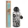 Easter Set, metallic silver aluminum water bottle (500ml) & scented flat Easter candle (30cm) (TURQUOISE)