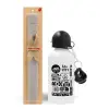 Easter Set, metallic aluminum water bottle (500ml) & aromatic flat Easter candle (30cm) (GRAY)