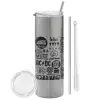 Tumbler ποτήρι θερμό Ασημένιο από ανοξείδωτο ατσάλι 600ml, με μεταλλικό καλαμάκι & βούρτσα καθαρισμού