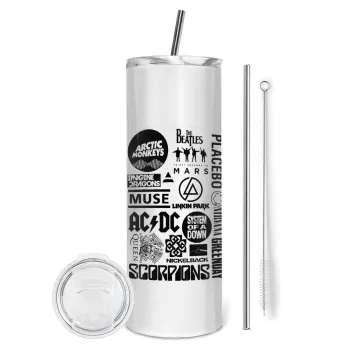 Best Rock Bands Collection, Tumbler ποτήρι θερμό από ανοξείδωτο ατσάλι 600ml, με μεταλλικό καλαμάκι & βούρτσα καθαρισμού