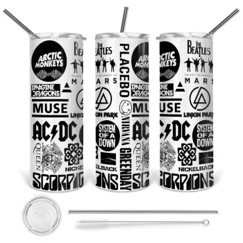 Best Rock Bands Collection, Tumbler ποτήρι θερμό από ανοξείδωτο ατσάλι 600ml, με μεταλλικό καλαμάκι & βούρτσα καθαρισμού