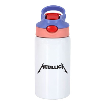 Metallica logo, Children's hot water bottle, stainless steel, with safety straw, pink/purple (350ml)