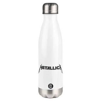 Metallica logo, Μεταλλικό παγούρι θερμός Λευκό (Stainless steel), διπλού τοιχώματος, 500ml