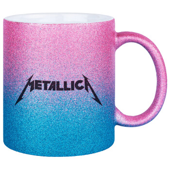 Metallica logo, Κούπα Χρυσή/Μπλε Glitter, κεραμική, 330ml