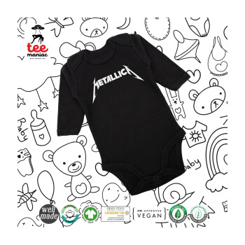 Metallica, Μακρυμάνικο βρεφικό φορμάκι, 0-18 μηνών, ΜΑΥΡΟ, 100% Organic Cotton