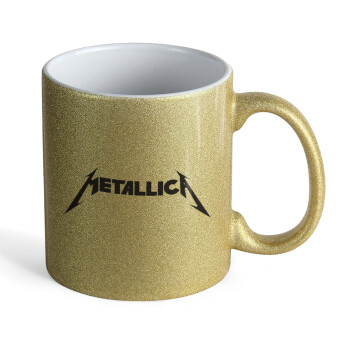 Metallica logo, Κούπα Χρυσή Glitter που γυαλίζει, κεραμική, 330ml
