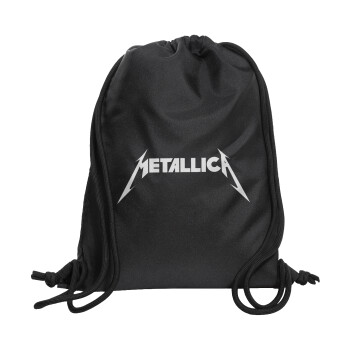 Metallica logo, Τσάντα πλάτης πουγκί GYMBAG Μαύρη, με τσέπη (40x48cm) & χονδρά κορδόνια