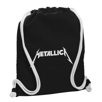 Metallica, Τσάντα πλάτης πουγκί GYMBAG Μαύρη, με τσέπη (40x48cm) & χονδρά λευκά κορδόνια