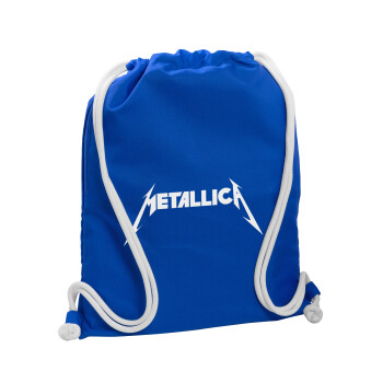 Metallica logo, Τσάντα πλάτης πουγκί GYMBAG Μπλε, με τσέπη (40x48cm) & χονδρά κορδόνια