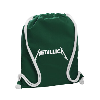 Metallica logo, Τσάντα πλάτης πουγκί GYMBAG BOTTLE GREEN, με τσέπη (40x48cm) & χονδρά λευκά κορδόνια
