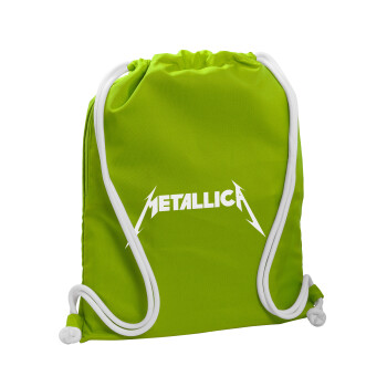 Metallica logo, Τσάντα πλάτης πουγκί GYMBAG LIME GREEN, με τσέπη (40x48cm) & χονδρά κορδόνια