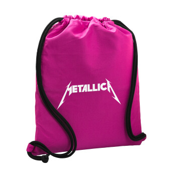 Metallica logo, Τσάντα πλάτης πουγκί GYMBAG Φούξια, με τσέπη (40x48cm) & χονδρά κορδόνια