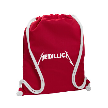 Metallica logo, Τσάντα πλάτης πουγκί GYMBAG Κόκκινη, με τσέπη (40x48cm) & χονδρά κορδόνια