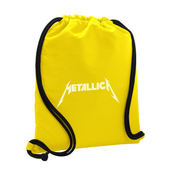 Metallica logo, Τσάντα πλάτης πουγκί GYMBAG Κίτρινη, με τσέπη (40x48cm) & χονδρά κορδόνια
