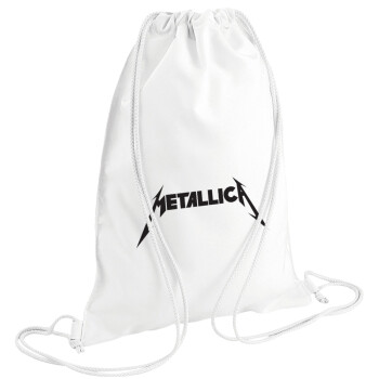 Metallica logo, Τσάντα πλάτης πουγκί GYMBAG λευκή (28x40cm)