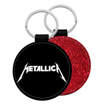 Metallica logo, Μπρελόκ Δερματίνη, στρογγυλό ΚΟΚΚΙΝΟ (5cm)