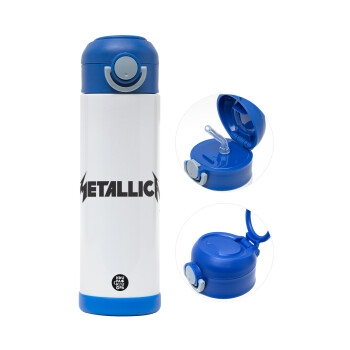 Metallica, Children's hot water bottle, stainless steel, with safety straw, BLUE (500ml)