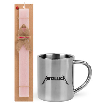 Metallica logo, Πασχαλινό Σετ, μεταλλική κούπα θερμό (300ml) & πασχαλινή λαμπάδα αρωματική πλακέ (30cm) (ΡΟΖ)
