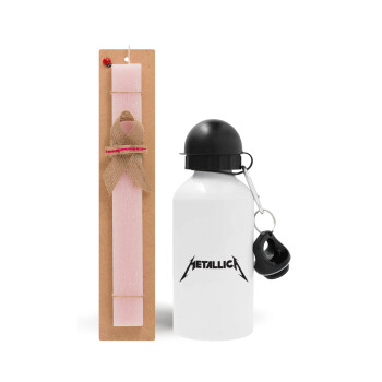 Metallica, Easter Set, metallic aluminum bottle (500ml) & aromatic flat Easter candle (30cm) (PINK)