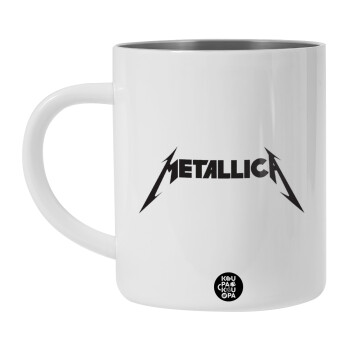 Metallica, Λευκή Ανοξείδωτη Μεταλλική Κούπα 450ml - Διπλού Τοιχώματος 