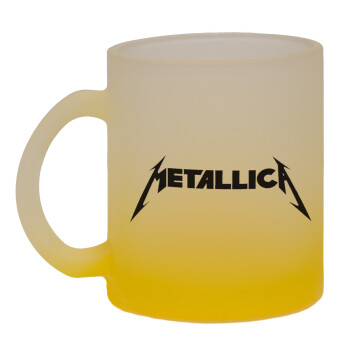 Metallica logo, Κούπα γυάλινη δίχρωμη με βάση το κίτρινο ματ, 330ml