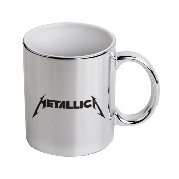 Metallica logo, Κούπα κεραμική, ασημένια καθρέπτης, 330ml