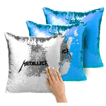 Metallica logo, Μαξιλάρι καναπέ Μαγικό Μπλε με πούλιες 40x40cm περιέχεται το γέμισμα
